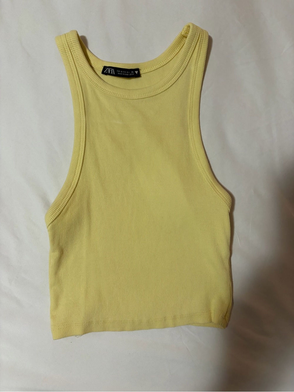 Zara Pale Yellow Ribbed Cropped Tank